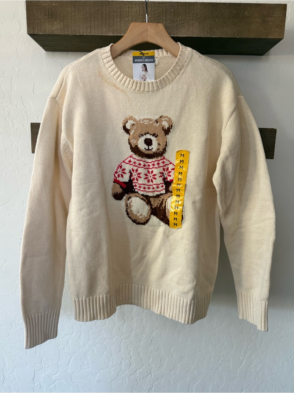 Mighty Fine|Cream Teddy Sweater on neutral knit crewneck-NWT Size medium•••